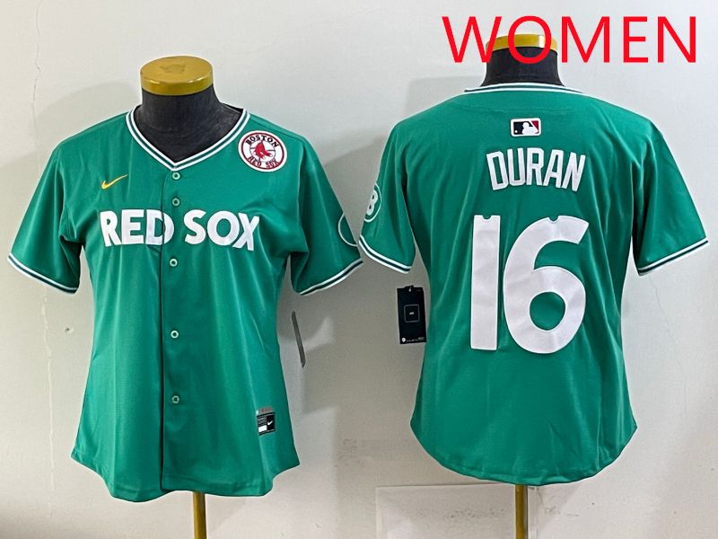 Women 2025 Boston Red Sox 16 Duran Dark Green Joint Name Nike MLB Jersey style 9